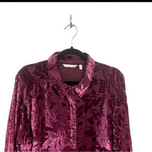 Soft Surroundings 1X Floreat Blouse Shirt Purple Floral Velvet Burnout Button Up - Picture 3 of 10